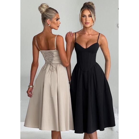 NWT Babyboo Mariella Midi Corseted Bodice Black Dress Size Small - Picture 3 of 5